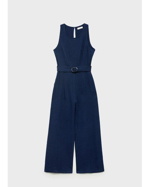 Mango Blue Flowy Denim Jumpsuit With Belt