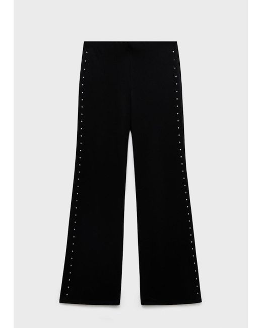 Mango White Straight Leggings With Rhinestones