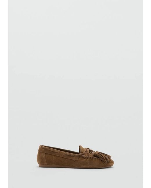 Mango White Suede Fringe Loafer