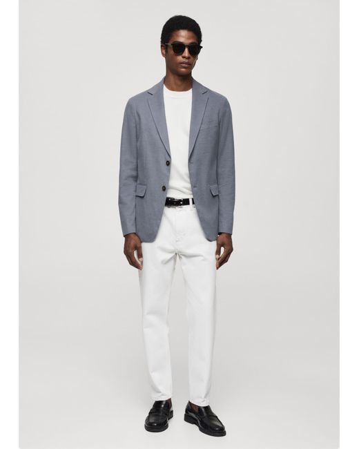 Mango White Structured Slim Fit Cotton Blazer for men