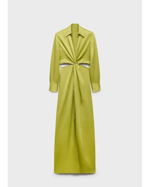 Mango Draped Shirt Dress With Side Openings in Green | Lyst