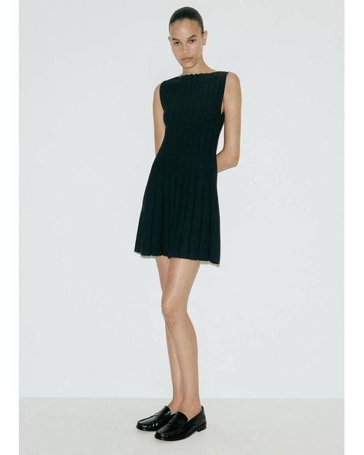 Mango Black Ribbed Knit Dress