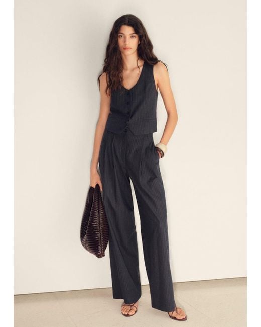 Mango Blue Linen-Blend Suit Waistcoat