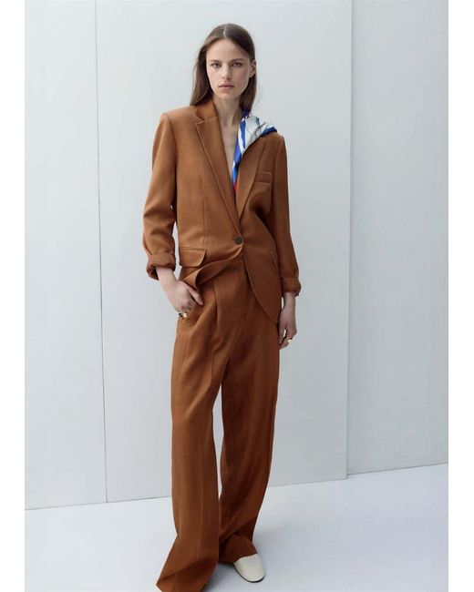 Mango Brown Straight-Fit Suit Blazer