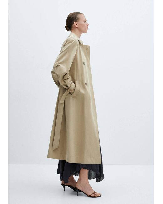 Mango White Double-breasted Cotton Trench Coat