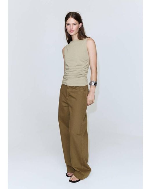 Mango White Draped Cotton Top