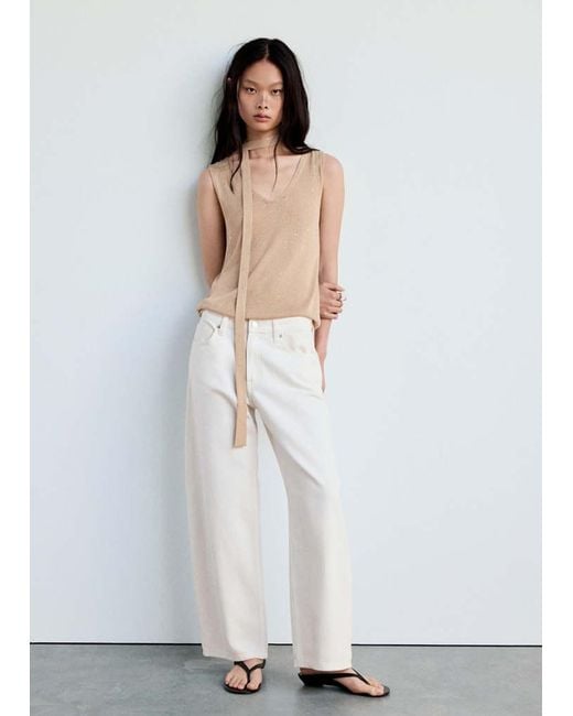 Mango White Knitted Top With Sequin Detail