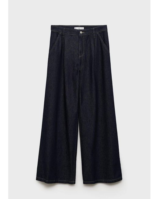 Mango White Wide-Leg Pleated Jeans