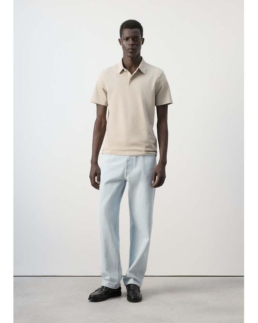 Mango White Slim Fit Cotton Piqué Blend Polo for men
