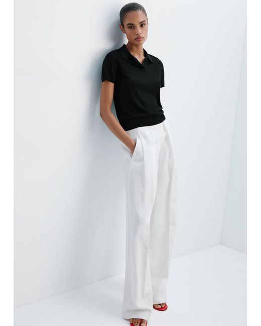 Mango White Fine Knit Polo Neck Sweater