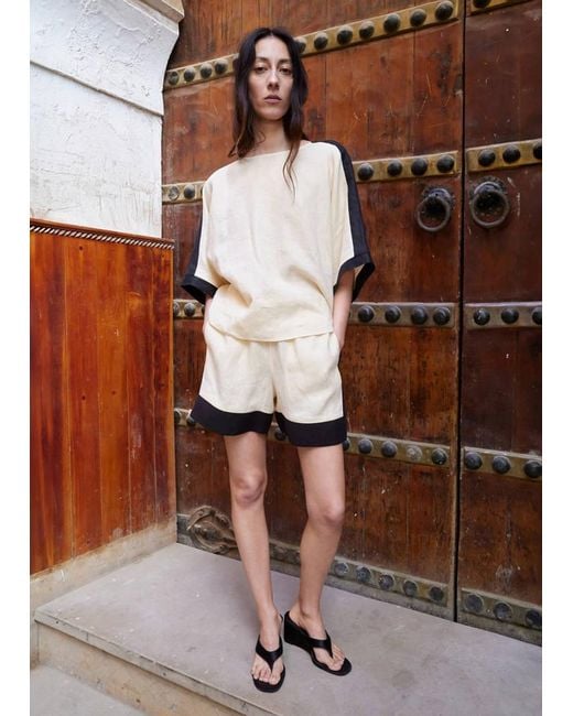 Mango Brown Contrast Stripe Linen Shorts