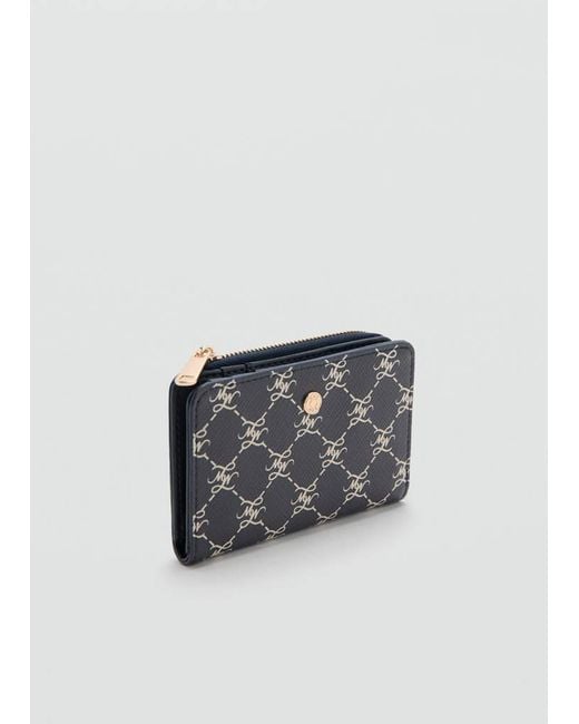 Mango Blue Medium Wallet With Logo Print