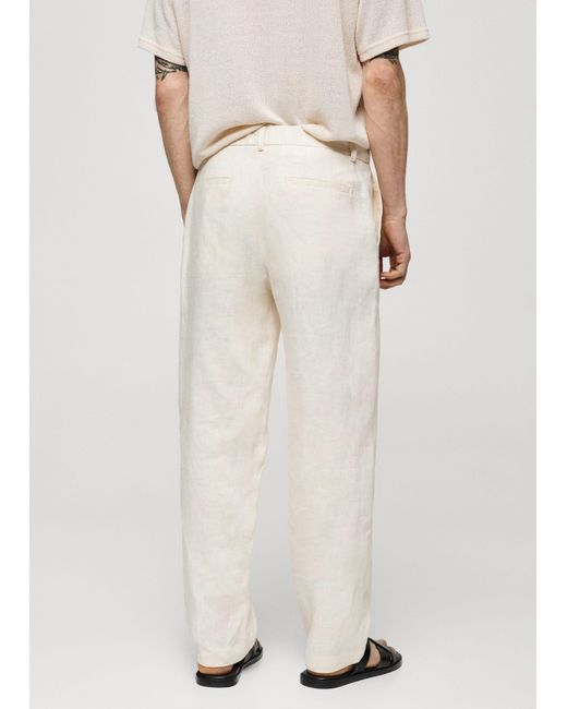 Mango Natural Relaxed-fit 100% Linen Trousers for men