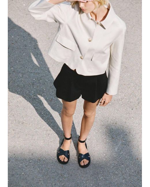 Mango Gray Leather Sandals With Buckle Strap