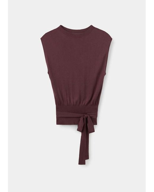 Mango Purple Belted Knitted Waistcoat
