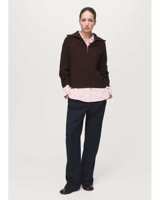 Mango Black Sweater With Contrasting Zip Collar
