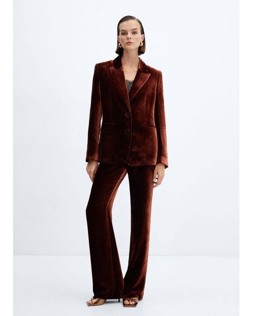 Mango Red Velvet Suit Blazer Burnt