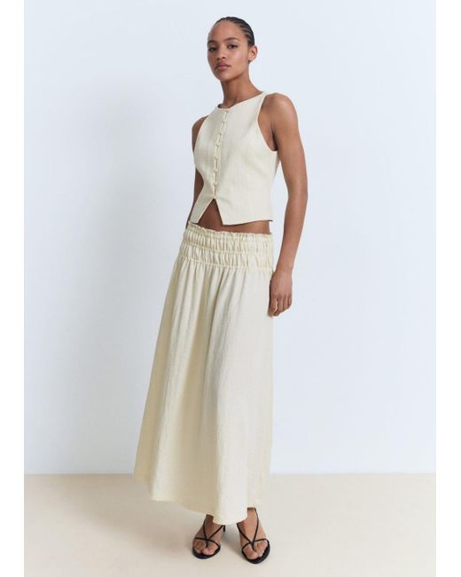 Mango White Long Gathered Panel Skirt