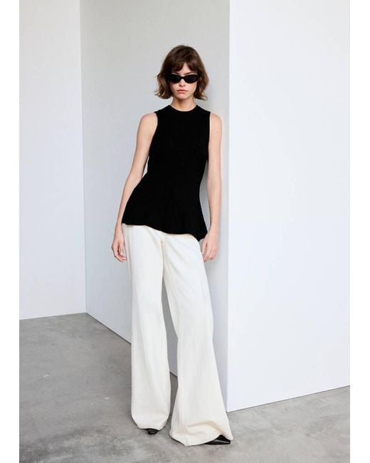 Mango White Braided Knit Top