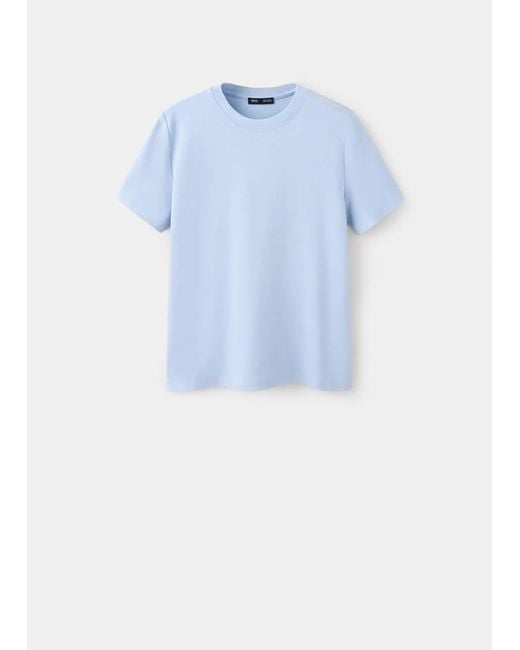Mango Blue Rounded Neck Cotton T-Shirt