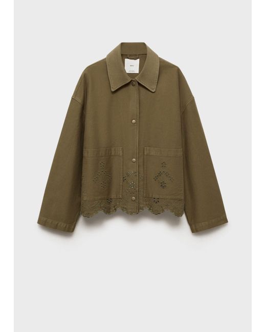 Mango Green Cotton Overshirt With Openwork Details