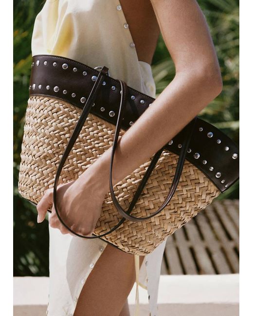 Mango White Tasche Aus Naturfaser Mit Nieten