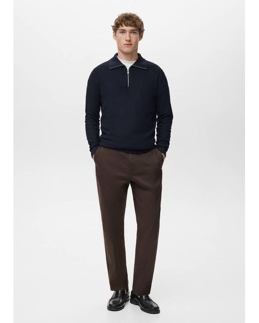 Mango Blue Microstructure Sweater With Zipper Collar for men