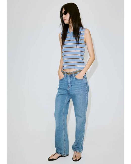 Mango Blue Striped Ribbed Vest