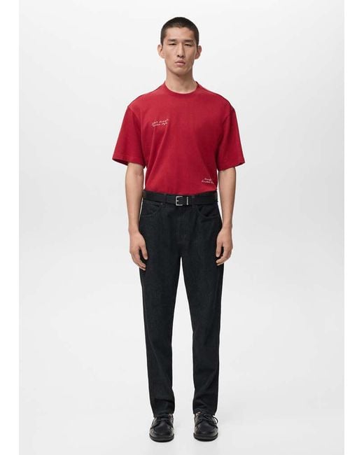 Mango Red Text Cotton T-Shirt for men