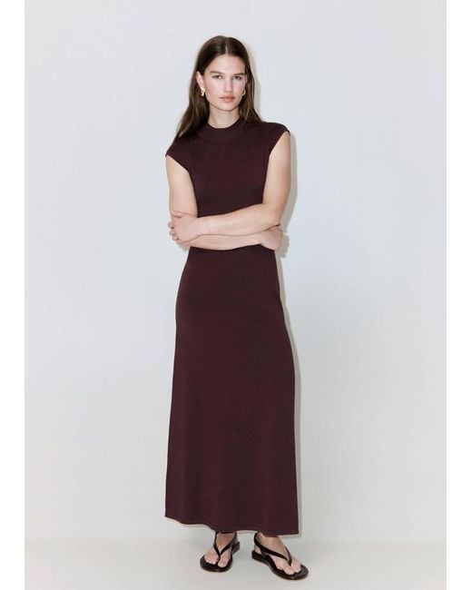 Mango Brown Perkins-Neck Knitted Dress