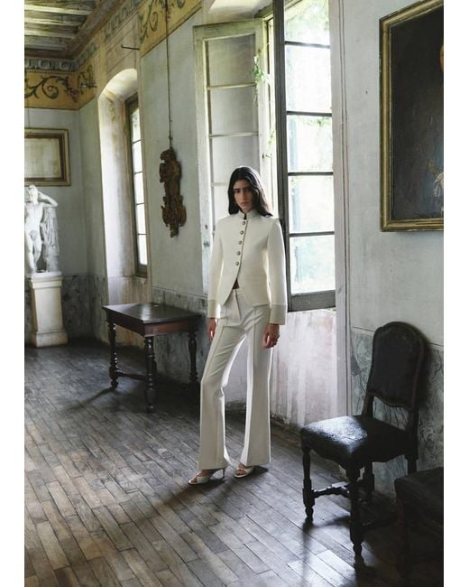 Mango Gray Jacket With Jewel-Button Strip Collar