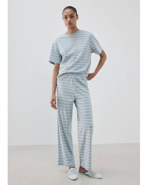 Mango Blue Cotton Striped Pyjama Bottoms