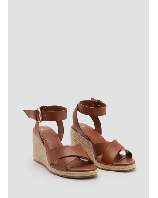 Mango Brown Wedge Sandals With Crisscross Straps