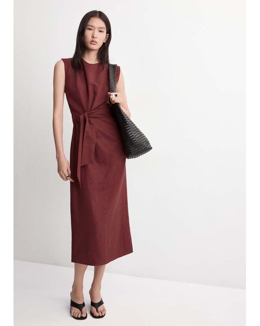 Mango Red Lyocell Dress With Knot Detail