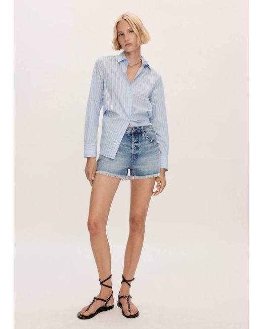 Mango Blue Denim Shorts With Frayed Hem Medium