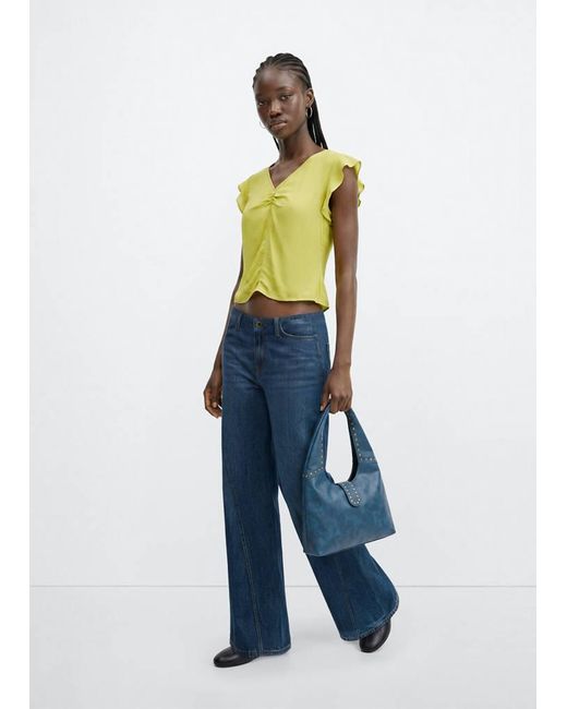 MANGO TEEN Yellow Satin V-Neck Blouse