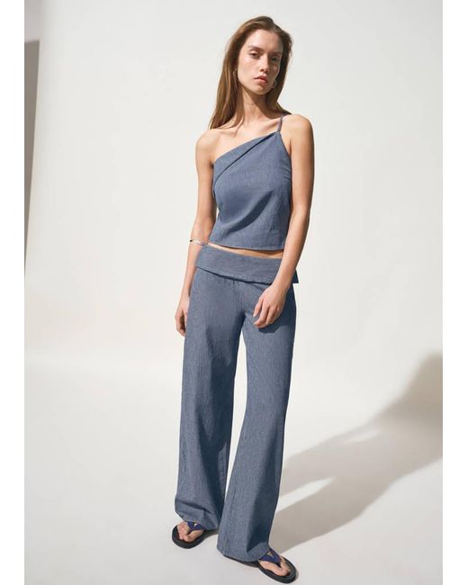 MANGO TEEN Blue Striped Asymmetrical Top