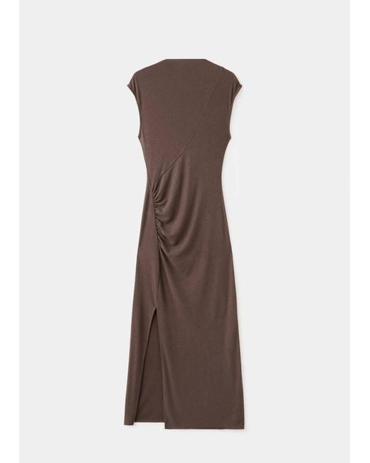 Mango Brown Side-Ruched Knit Dress