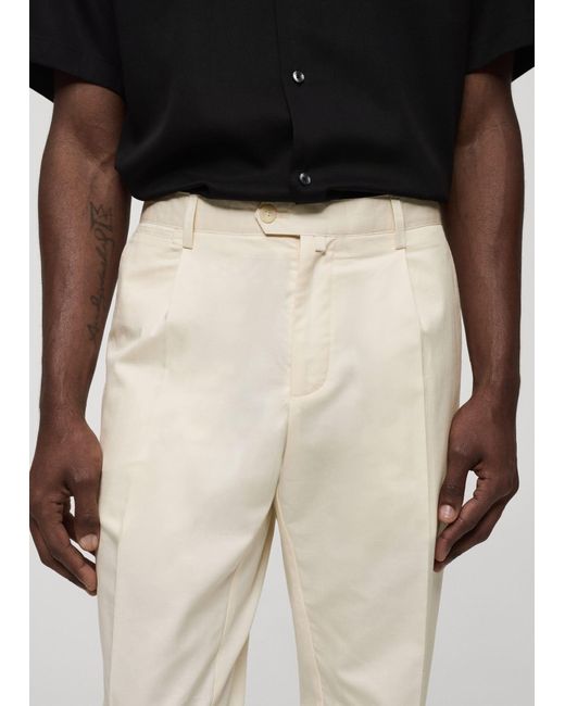 Mango Black Cotton Linen Pants With Darts for men