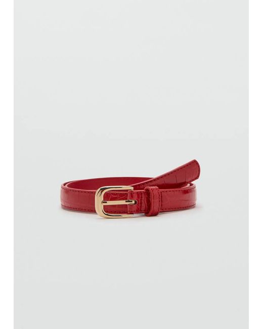 Mango Red Thin Faux Crocodile Leather Belt