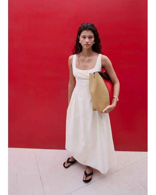 Mango Red Midi A-Line Dress With Ruching