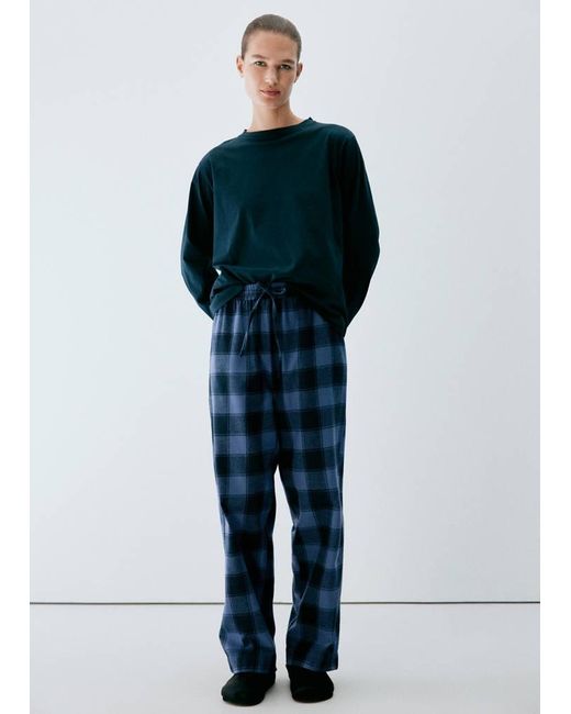 Mango Blue Two-Piece Flannel Check Pyjamas