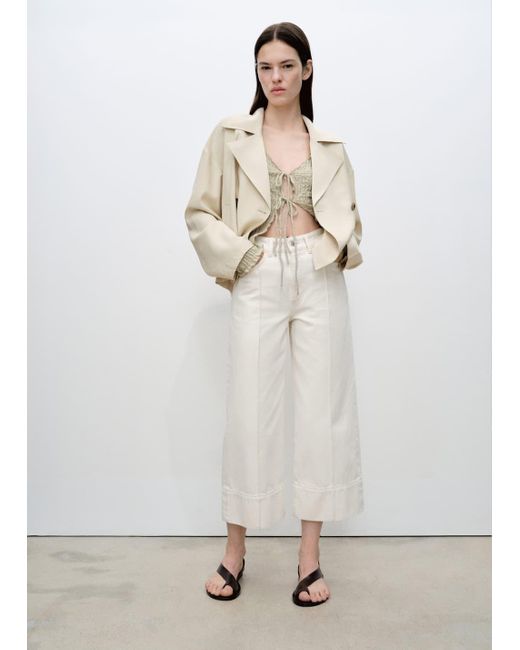 Mango White Wide Leg Cropped Jeans With Seam Detail