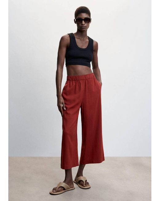 Pantaloni culotte lino di Mango in Rosso | Lyst