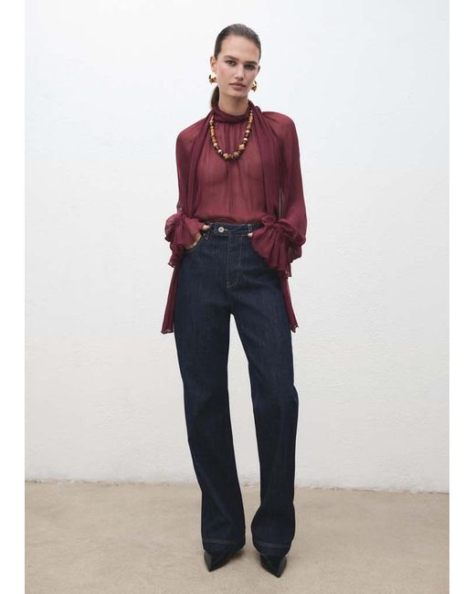 Mango Red Straight-Leg Jeans With Placket