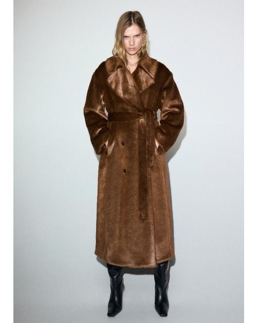 Mango Brown Faux-Fur Coat With Belt
