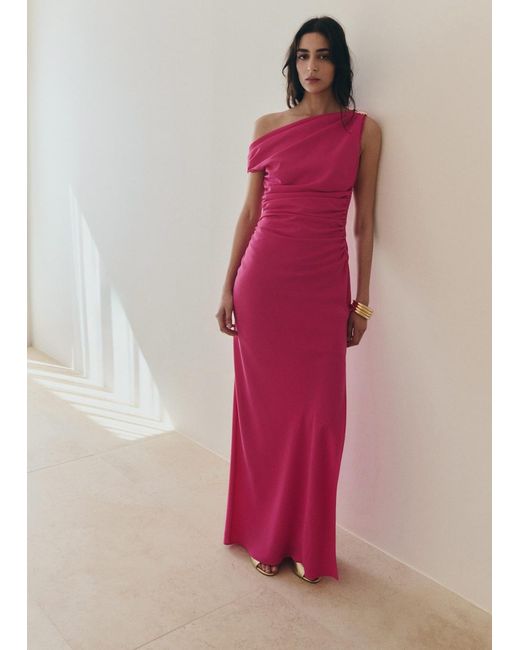 Mango Pink Drapiertes Kleid Mit Brosche