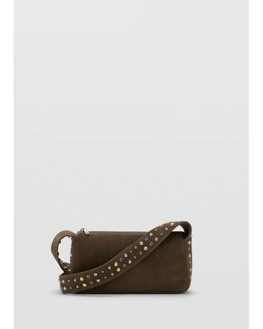 Mango Green Suede Crossbody Bag With Studs