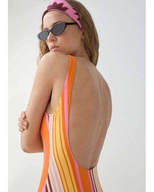 Mango White Stripes Print Swimsuit