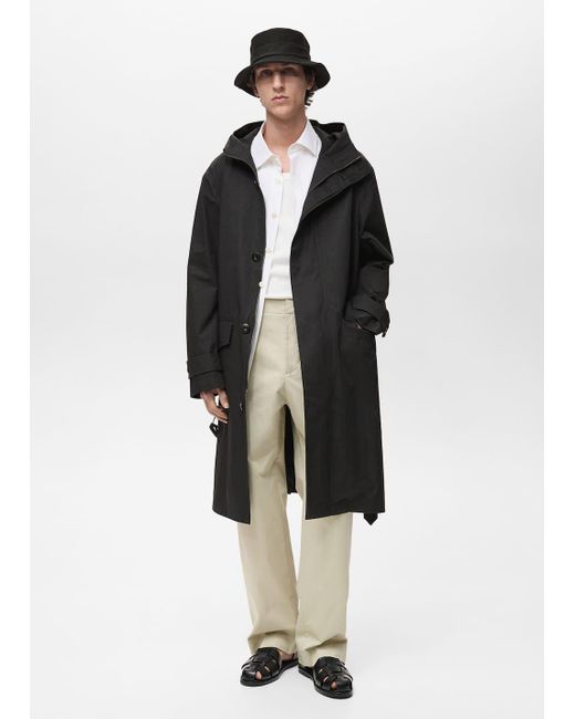 Mango Blue Trench Coat With Belt And Hood for men
